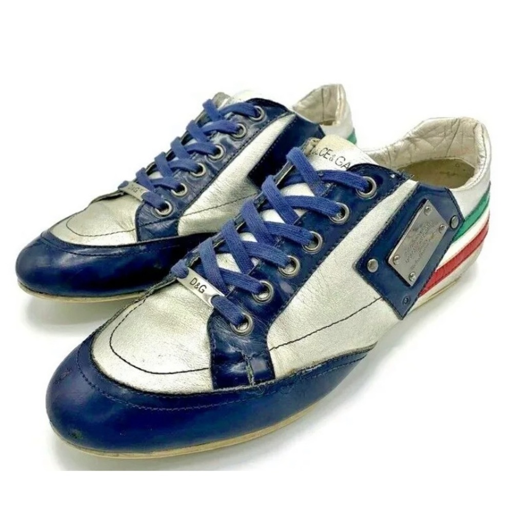 Dolce & Gabbana Womens Navy Blue & Silver Sneakers